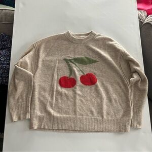 American Eagle Outfitters Beige Sweater with Cherry Design (A0028)